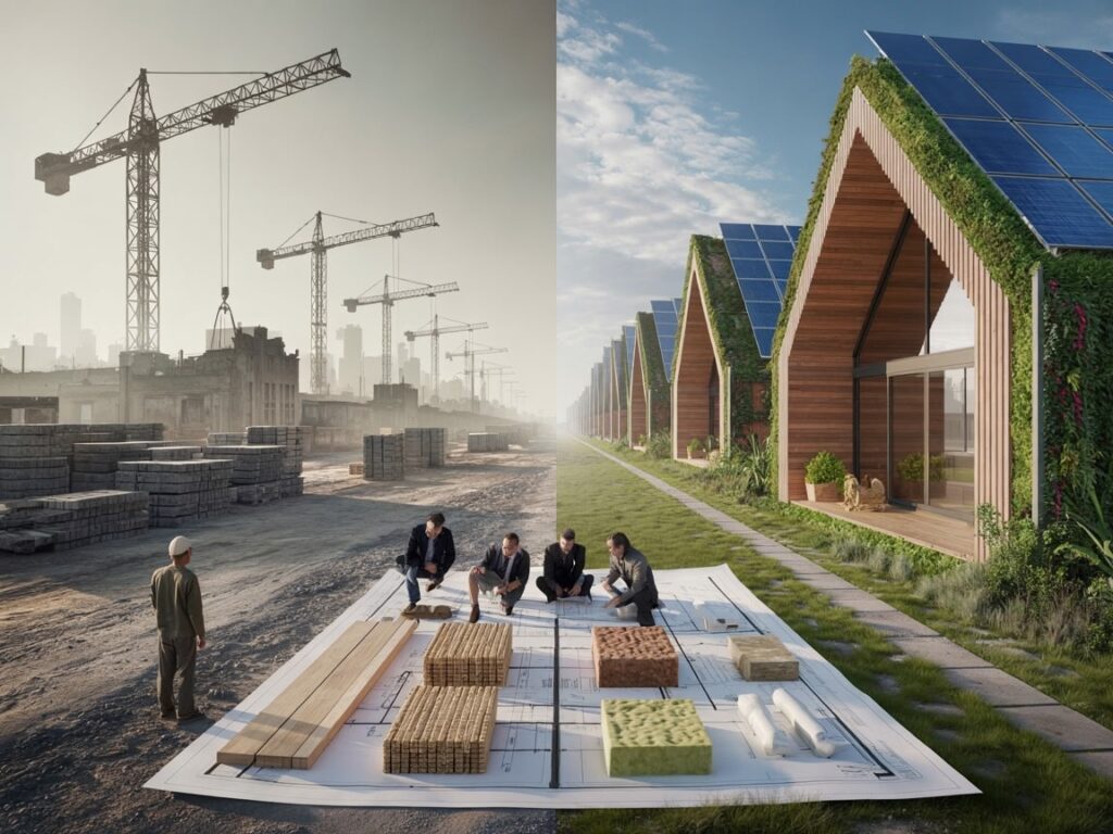 De la construction traditionnelle à l'éco-construction : un voyage vers la responsabilité environnementale De la construction traditionnelle à l'éco-construction : un voyage vers la responsabilité environnementale